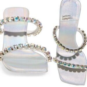 SOLD Jeffrey Campbell Iridescent Silver Jeweled Heeled Slide Sandal Mrs Big 8M